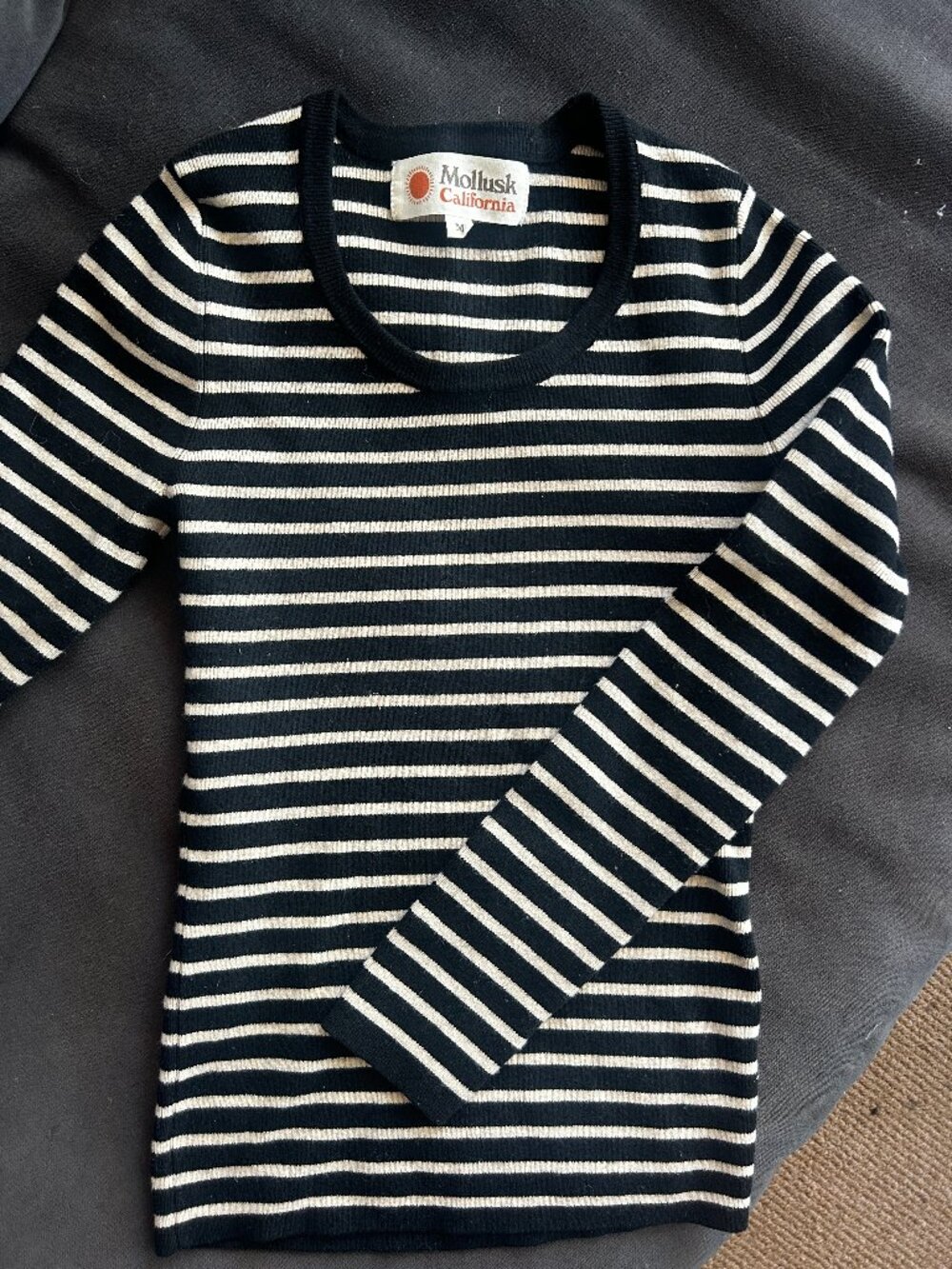 Mollusk Black & Beige Striped Wool Sweater